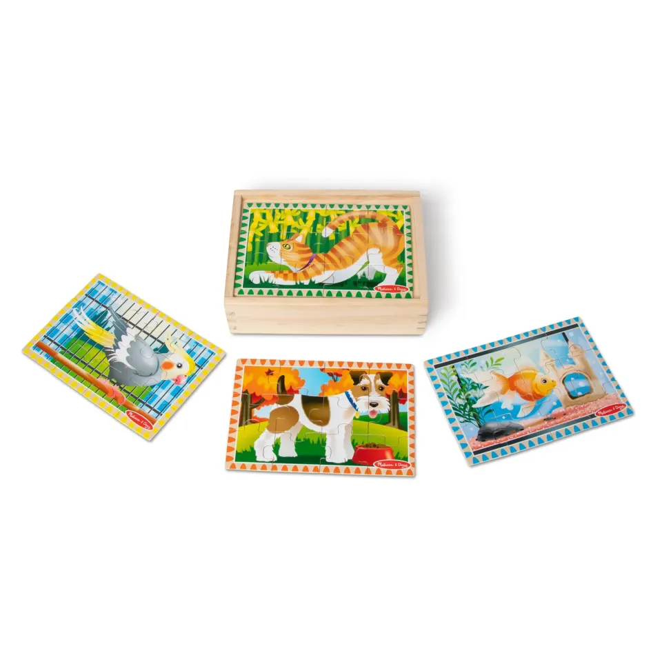 Melissa & Doug Holzpuzzle Box Haustiere 4x12 Teile ab 3 Jahre