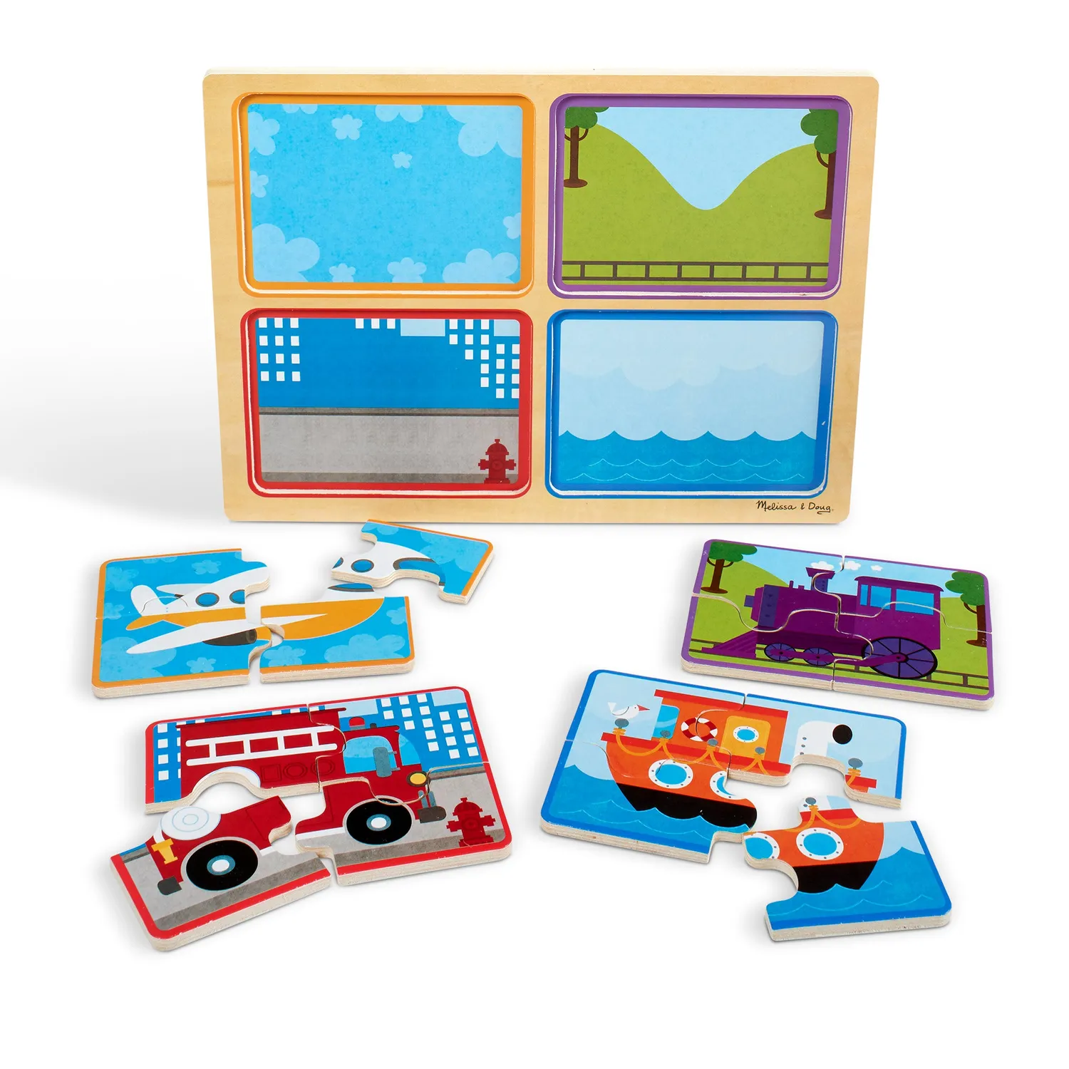 Melissa & Doug Natural Play Ready Set Go Holzpuzzle Fahrzeuge