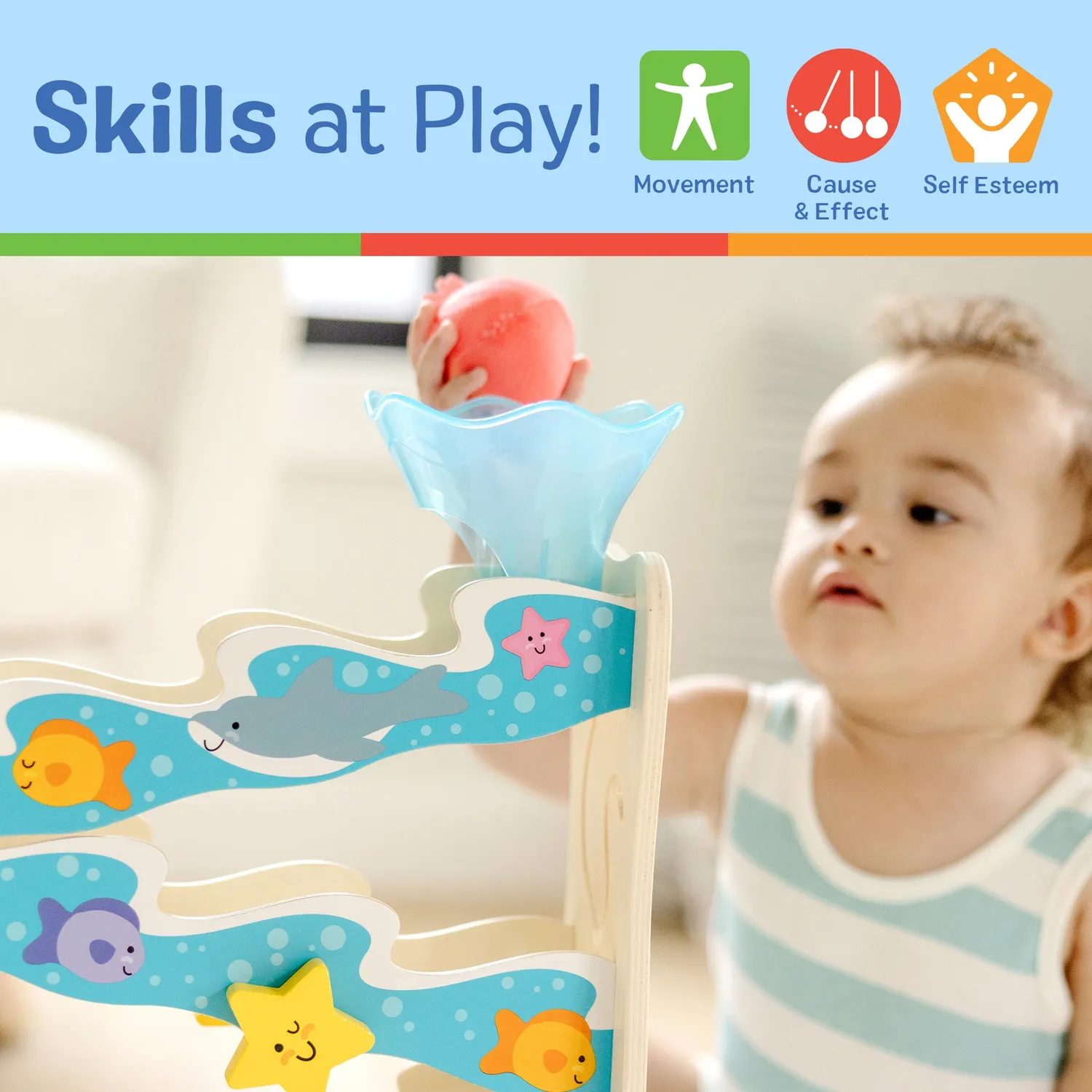 Melissa & Doug Rollables Wooden Ocean Slide Kugelbahn Holz ab 1 Jahr