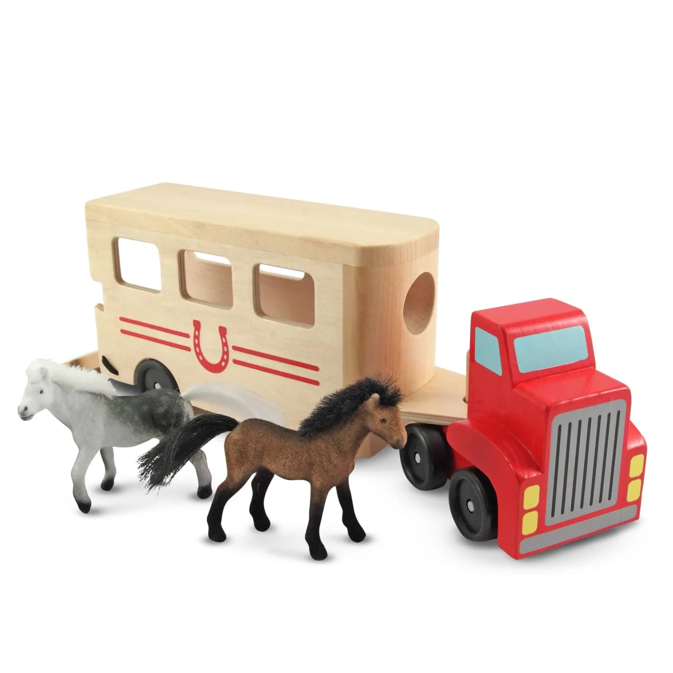 Melissa & Doug Pferdetransporter Holzspielzeug mit 2 Pferden