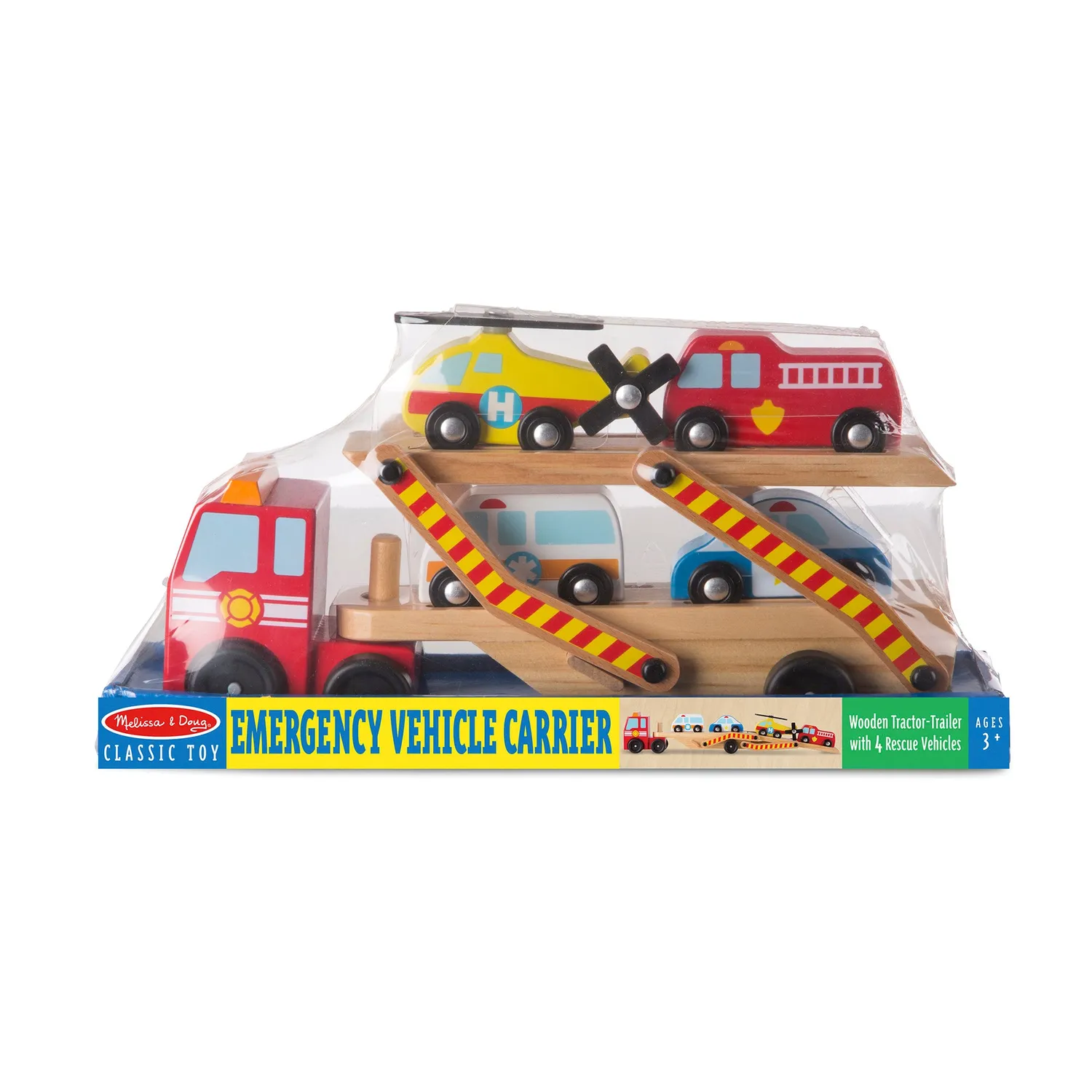 Melissa & Doug Emergency Vehicle Carrier Transporter Holz 4 Autos