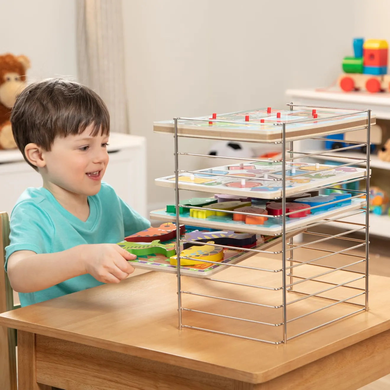 Melissa & Doug Multi-Fit Puzzle Regal Metall für 12 Holzpuzzle