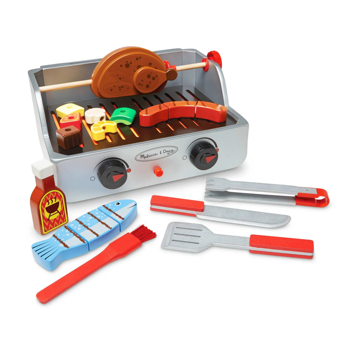 Melissa & Doug Rotisserie & Grill Barbecue Set Grillspiel 24-tlg Holz