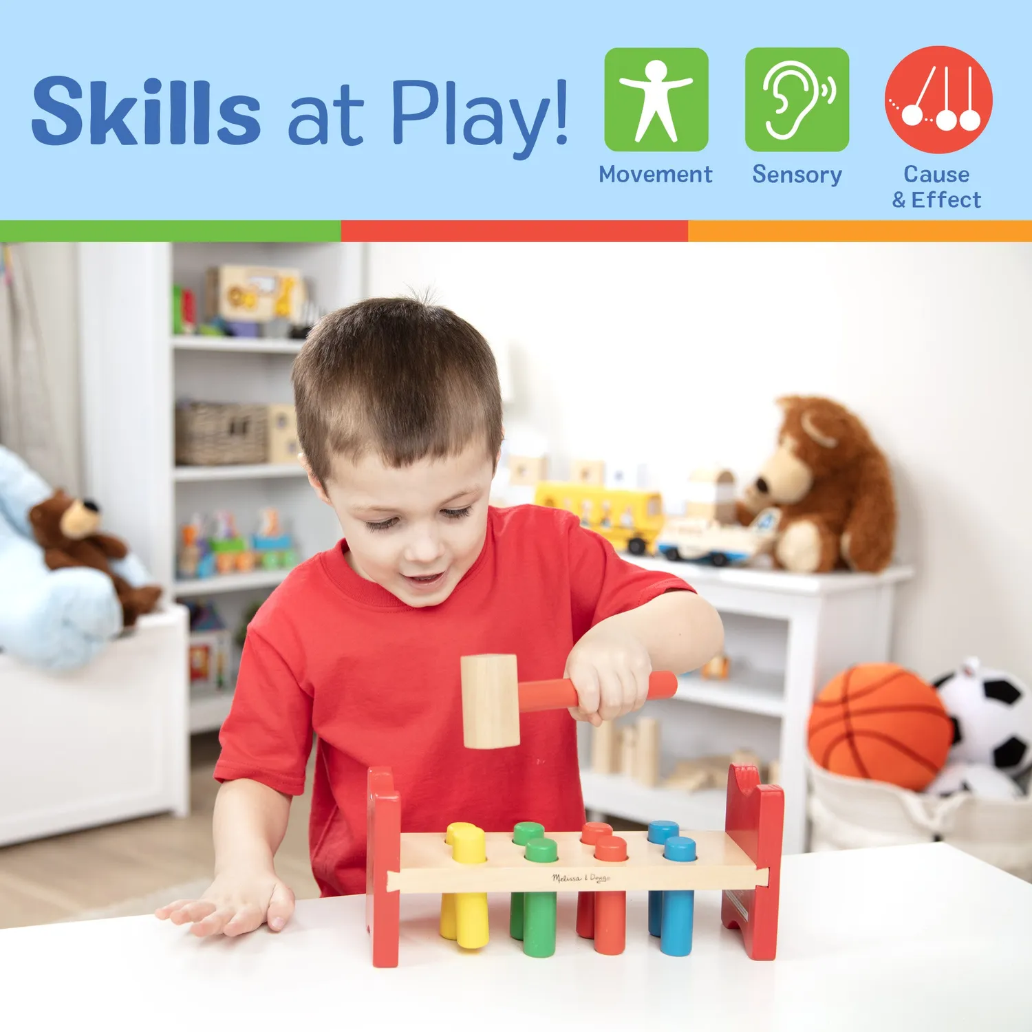 Melissa & Doug Pound-a-Peg Klopfbank Holz mit Hammer 8 Zapfen