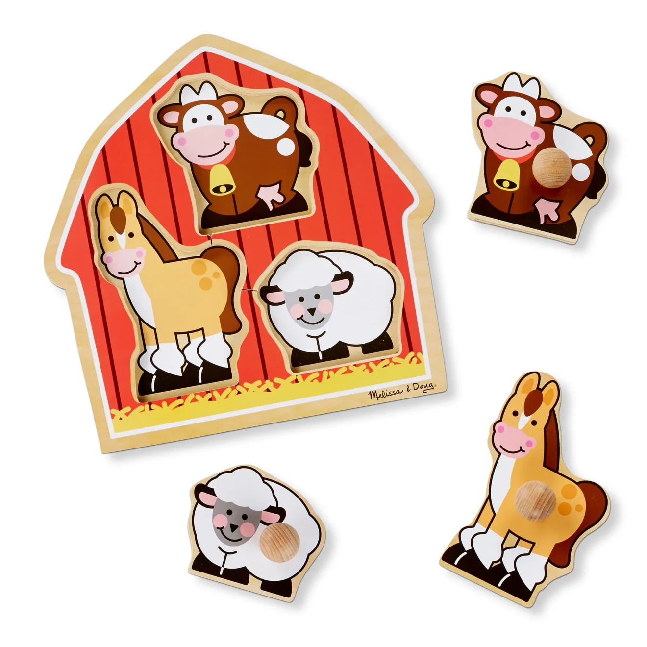 Melissa & Doug Barnyard Knopfpuzzle Holz 3 Teile Bauernhof