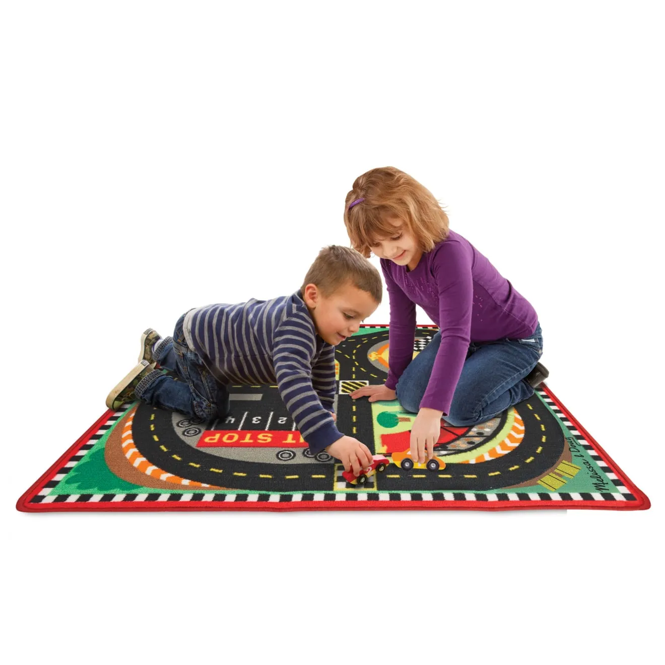 Melissa & Doug Speedway Rennteppich Spielteppich mit 4 Autos