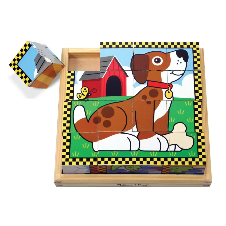Melissa & Doug Pets Würfelpuzzle Holz 16 Würfel