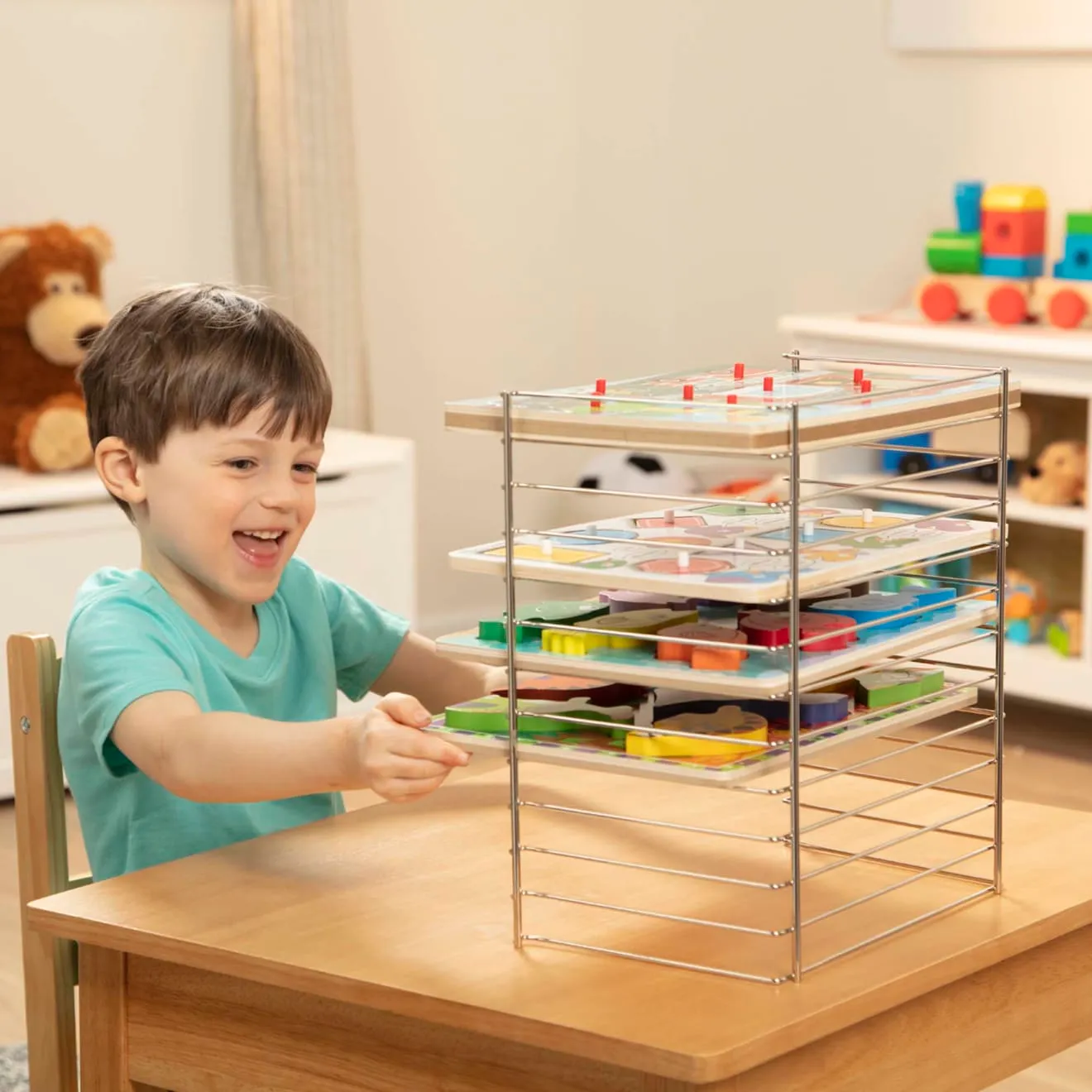 Melissa & Doug Multi-Fit Puzzle Regal Metall für 12 Holzpuzzle