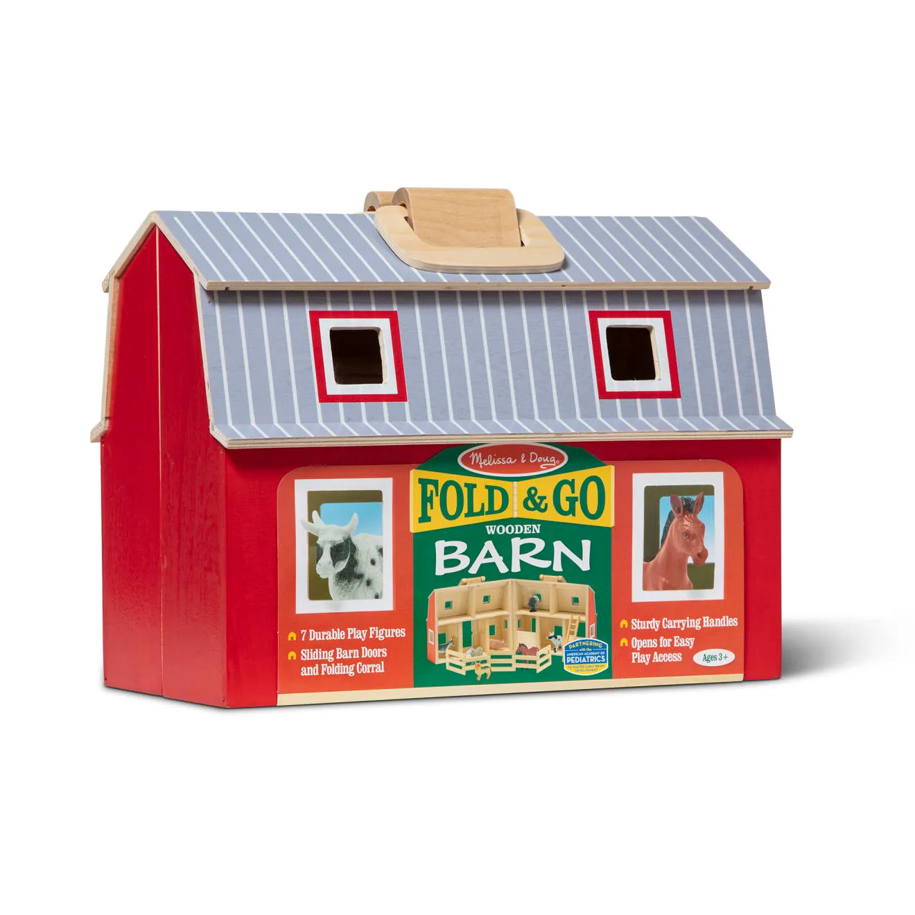 Melissa & Doug Fold & Go Barn Bauernhof Holz mit 7 Tieren