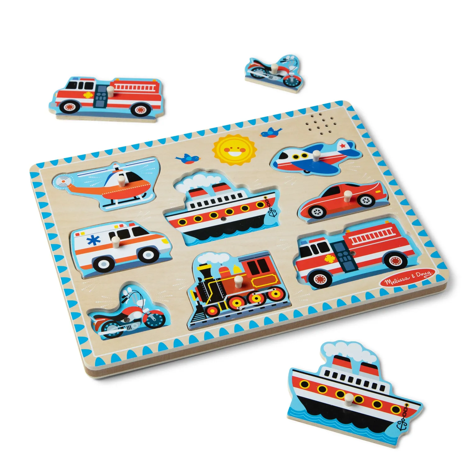 Melissa & Doug Fahrzeuge Soundpuzzle Holz 8 Teile mit Ton