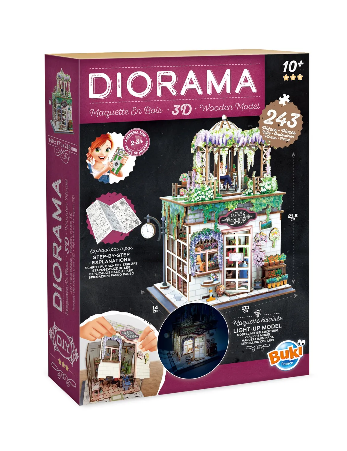 Buki 68075 Diorama Florist Holz-Bausatz 243 Teile LED