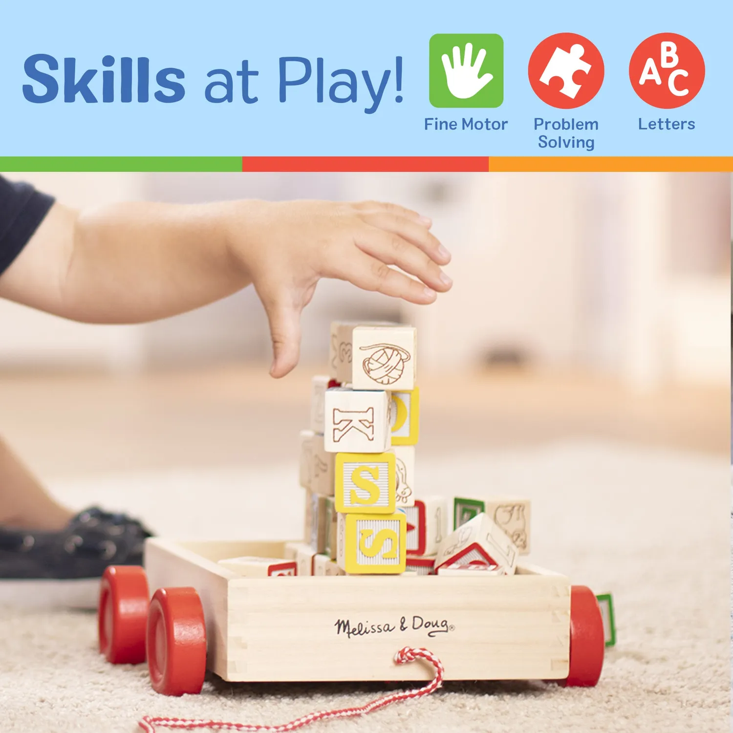 Melissa & Doug Classic ABC Block Cart Bauklötze Holz 30-tlg