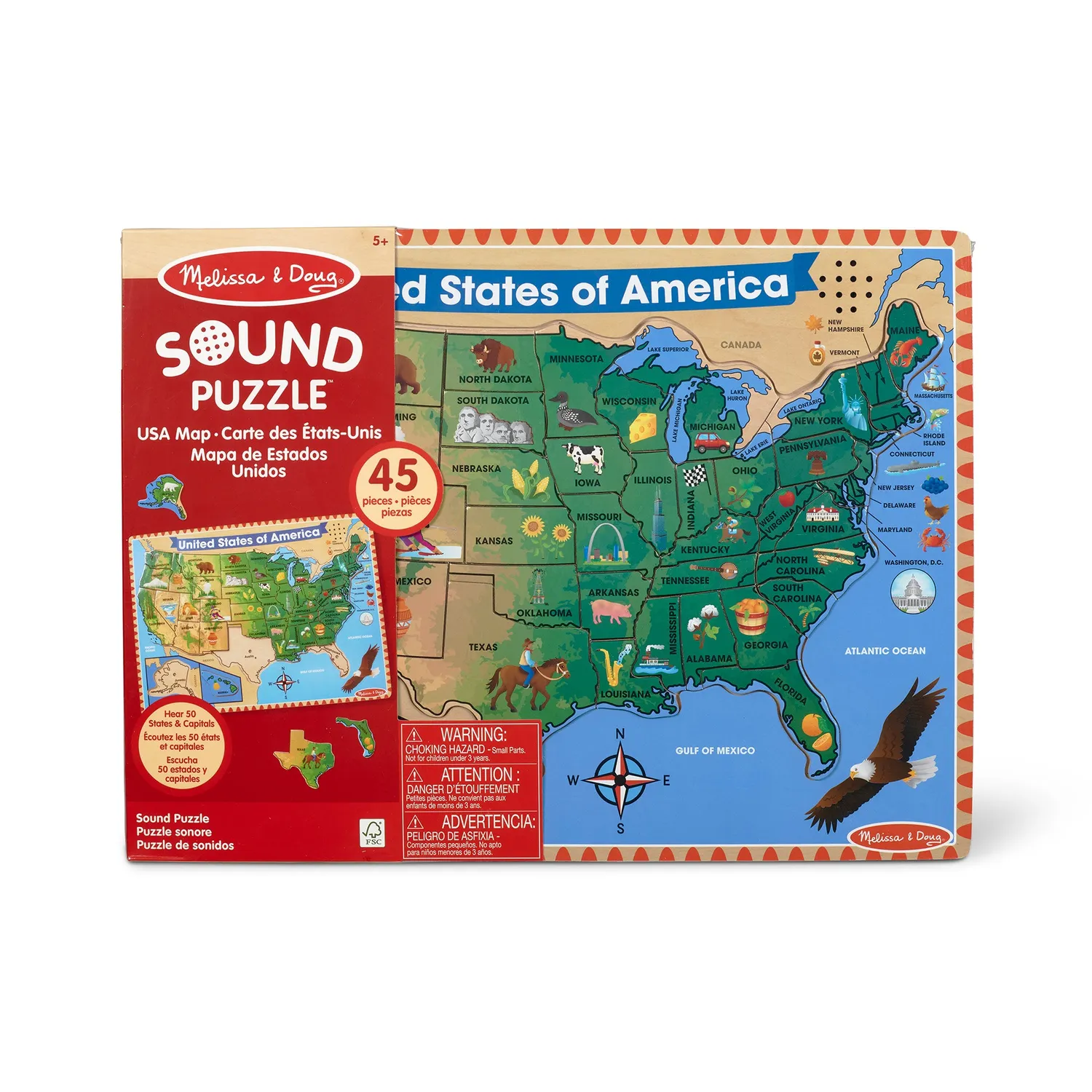 Melissa & Doug USA Soundpuzzle Holz 40-teilig USA-Karte