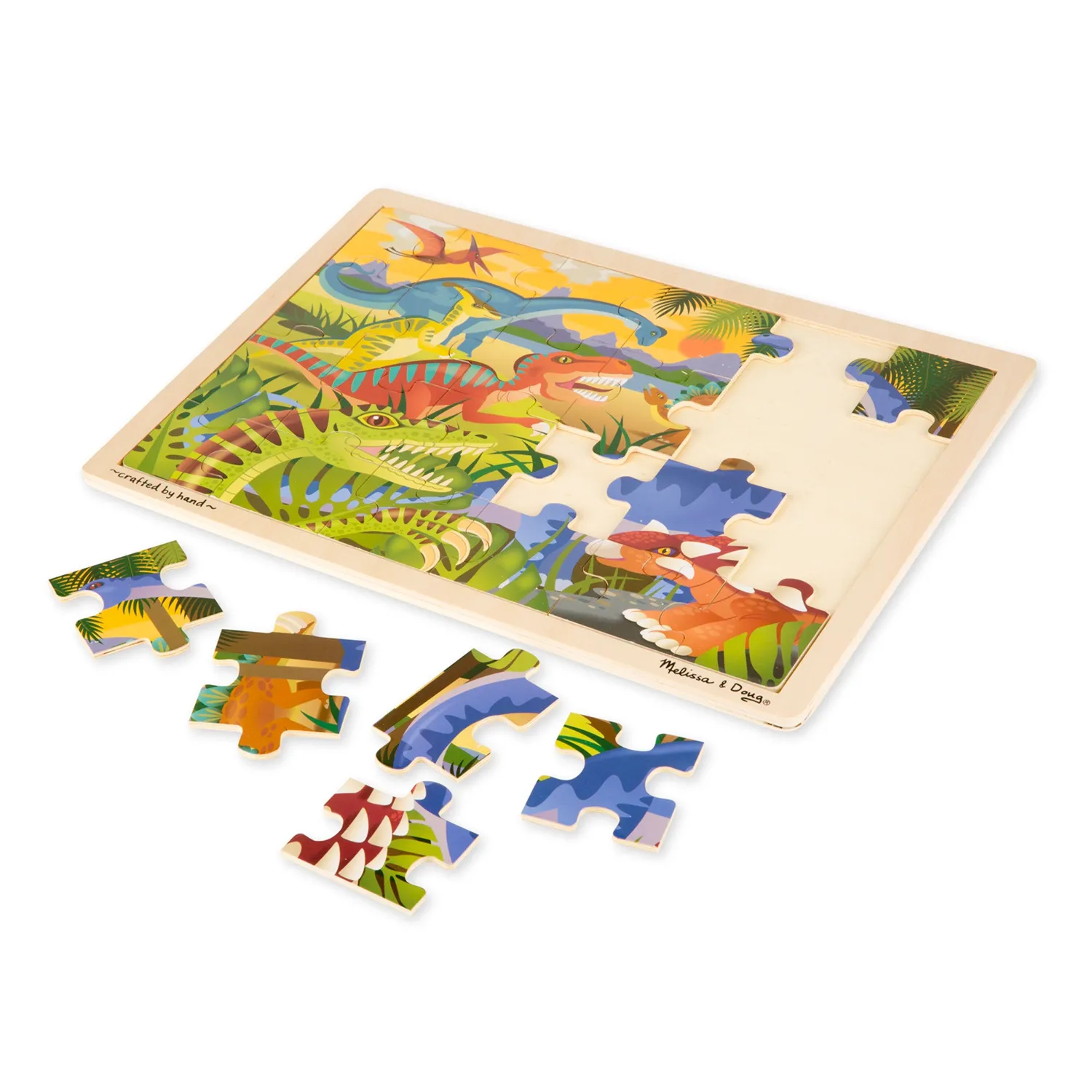 Melissa & Doug Dinosaurier Holzpuzzle 24 Teile mit Tablett