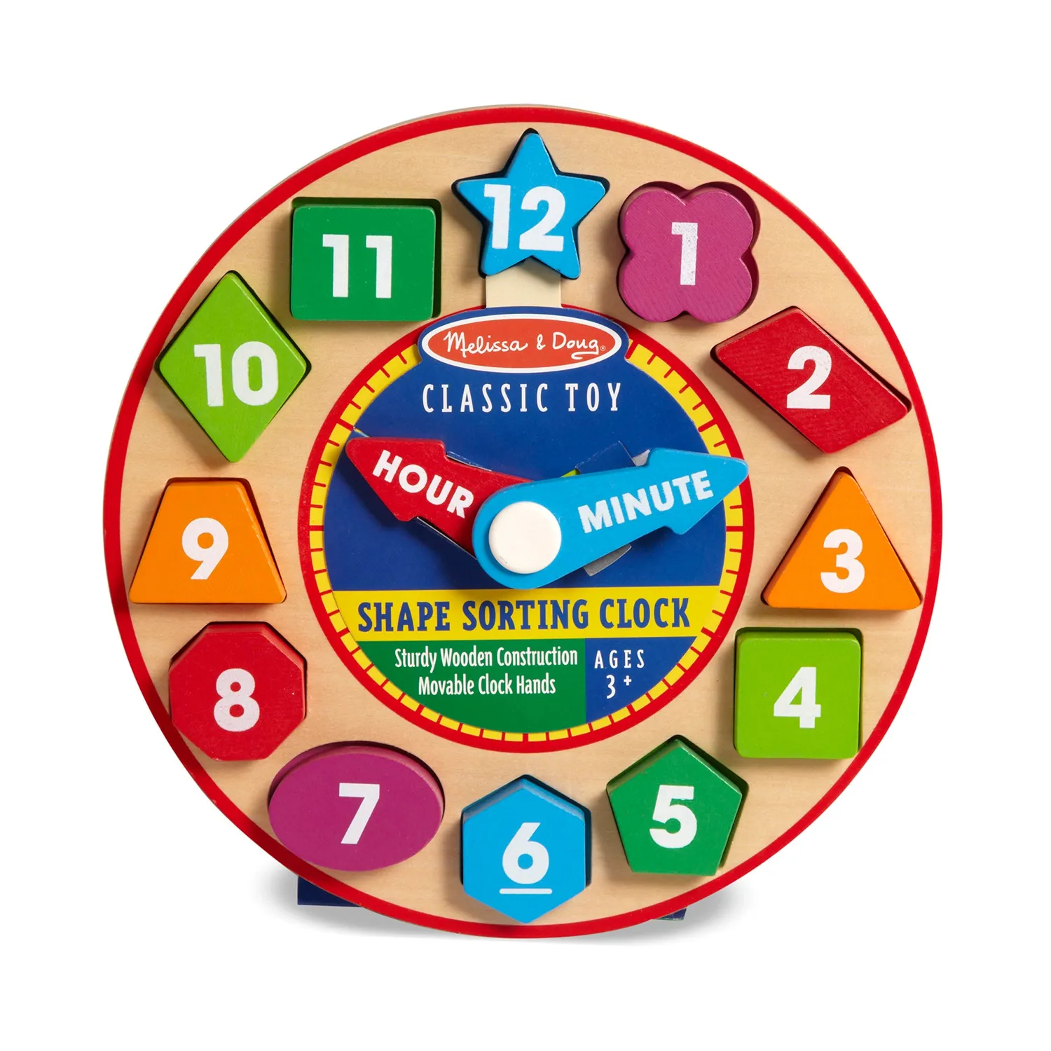 Melissa & Doug Shape Sorting Clock Lernuhr Holz Farben