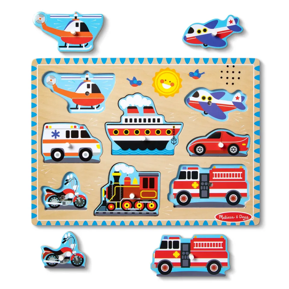 Melissa & Doug Fahrzeuge Soundpuzzle Holz 8 Teile mit Ton