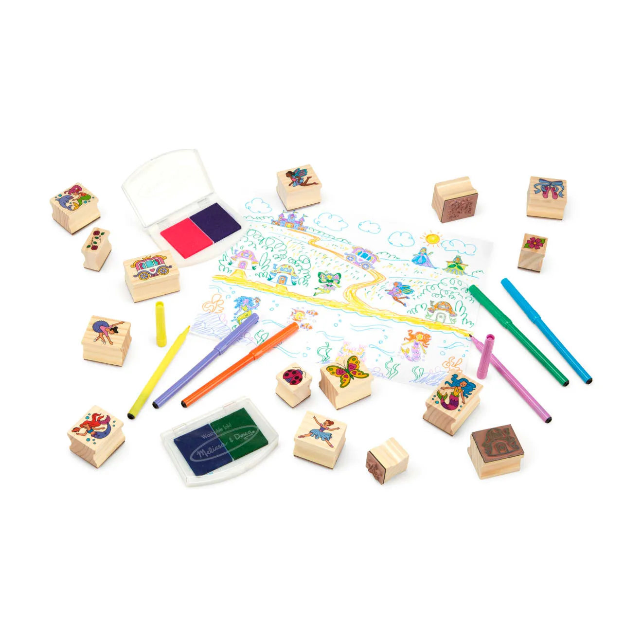 Melissa & Doug Deluxe Fairy Tale Holzstempel Set 38-teilig Märchen