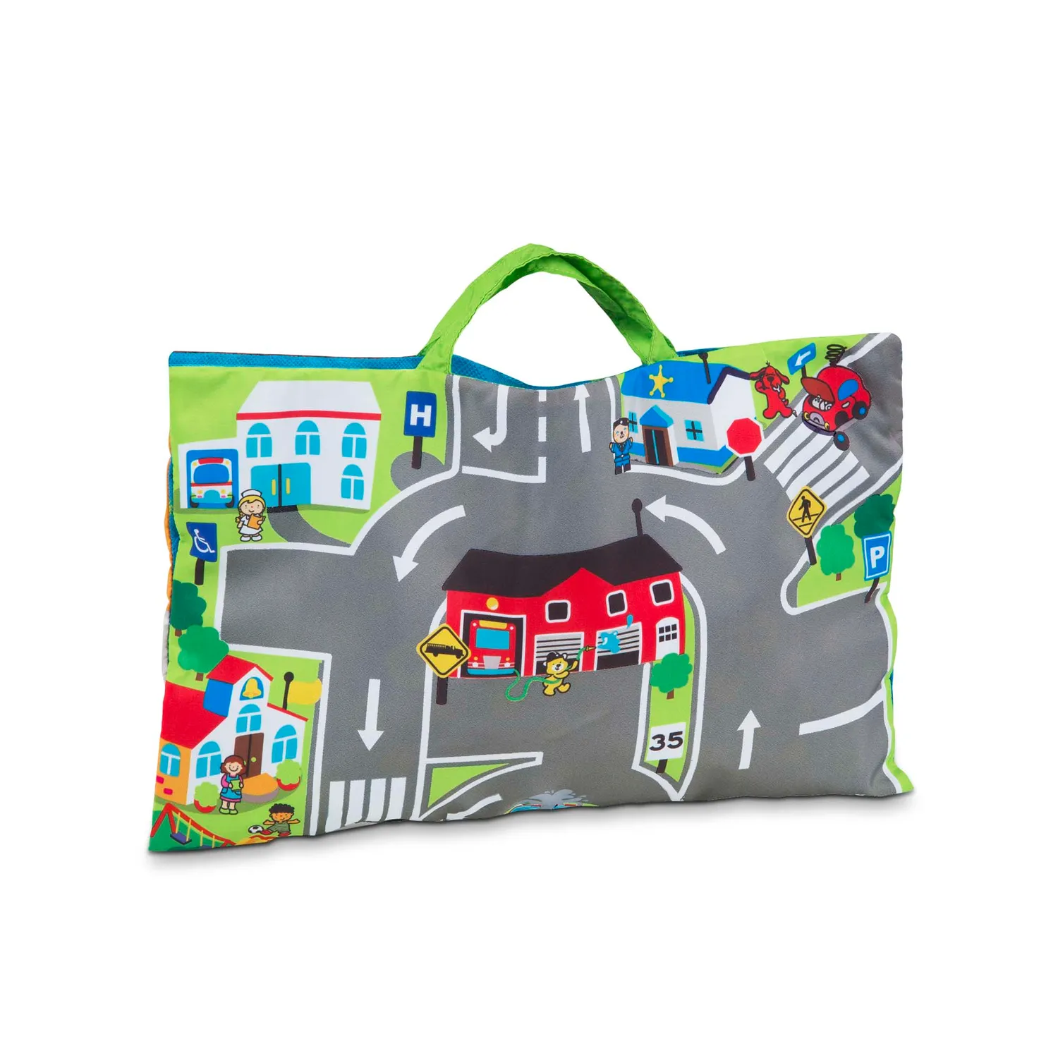 Melissa & Doug Take-Along Town Spielmatte mit 9 Fahrzeugen