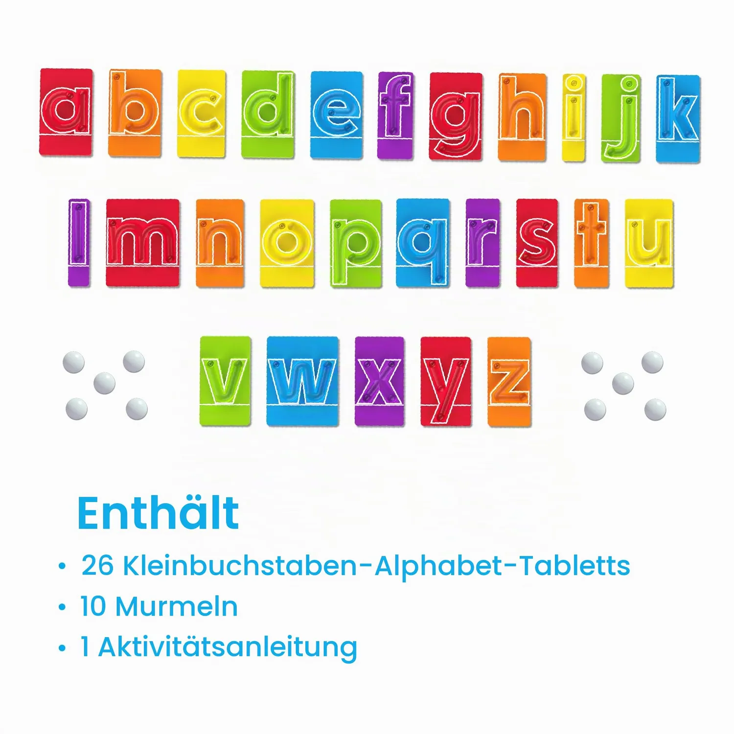 Learning Resources MarbleTracers Kleinbuchstaben 26 Tafeln Sensorik