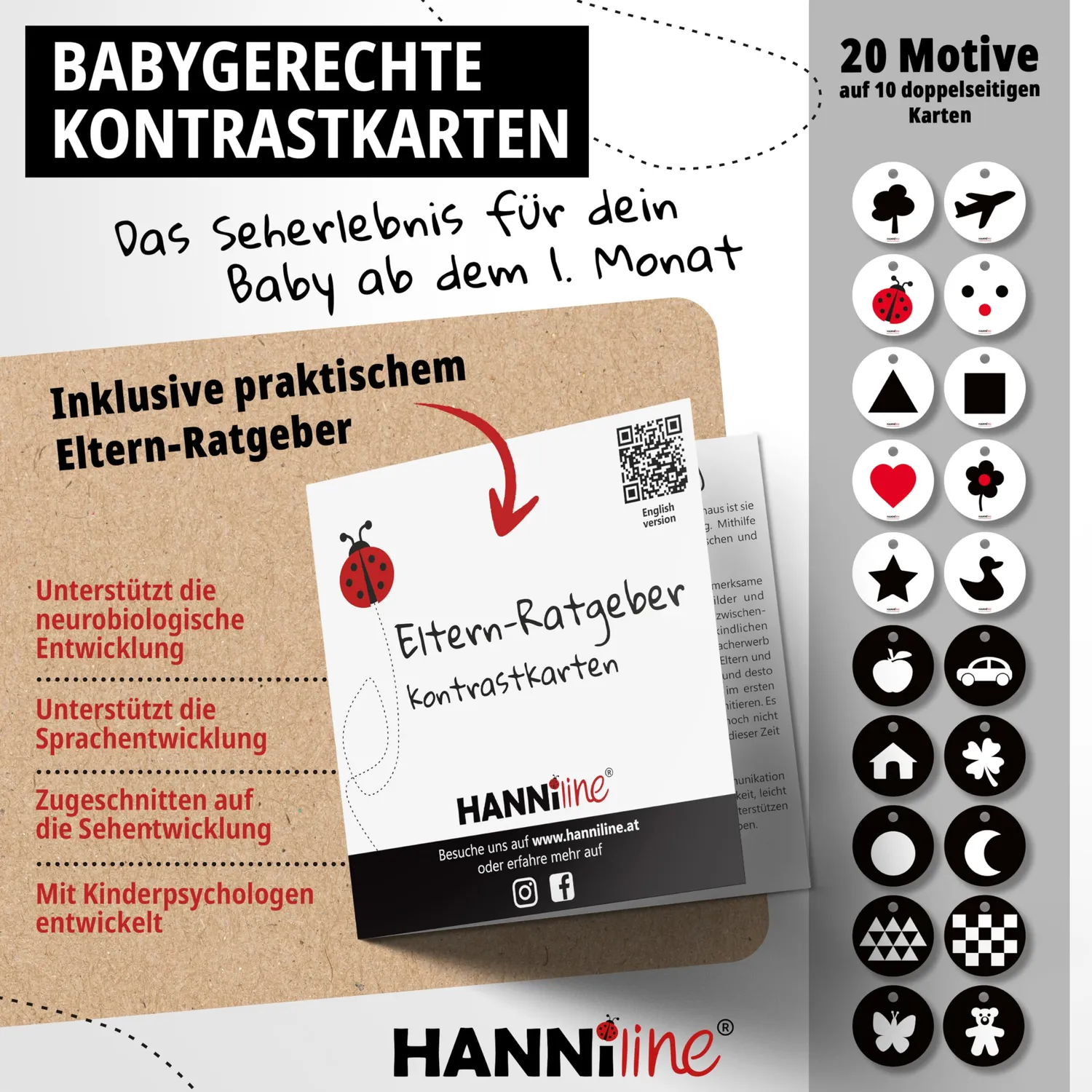 HANNIline Kontrastkarten Baby ab 1. Monat 20 Bilder