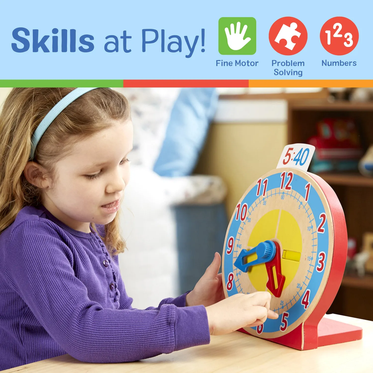 Melissa & Doug Turn & Tell Lernuhr Holz mit 13 Karten