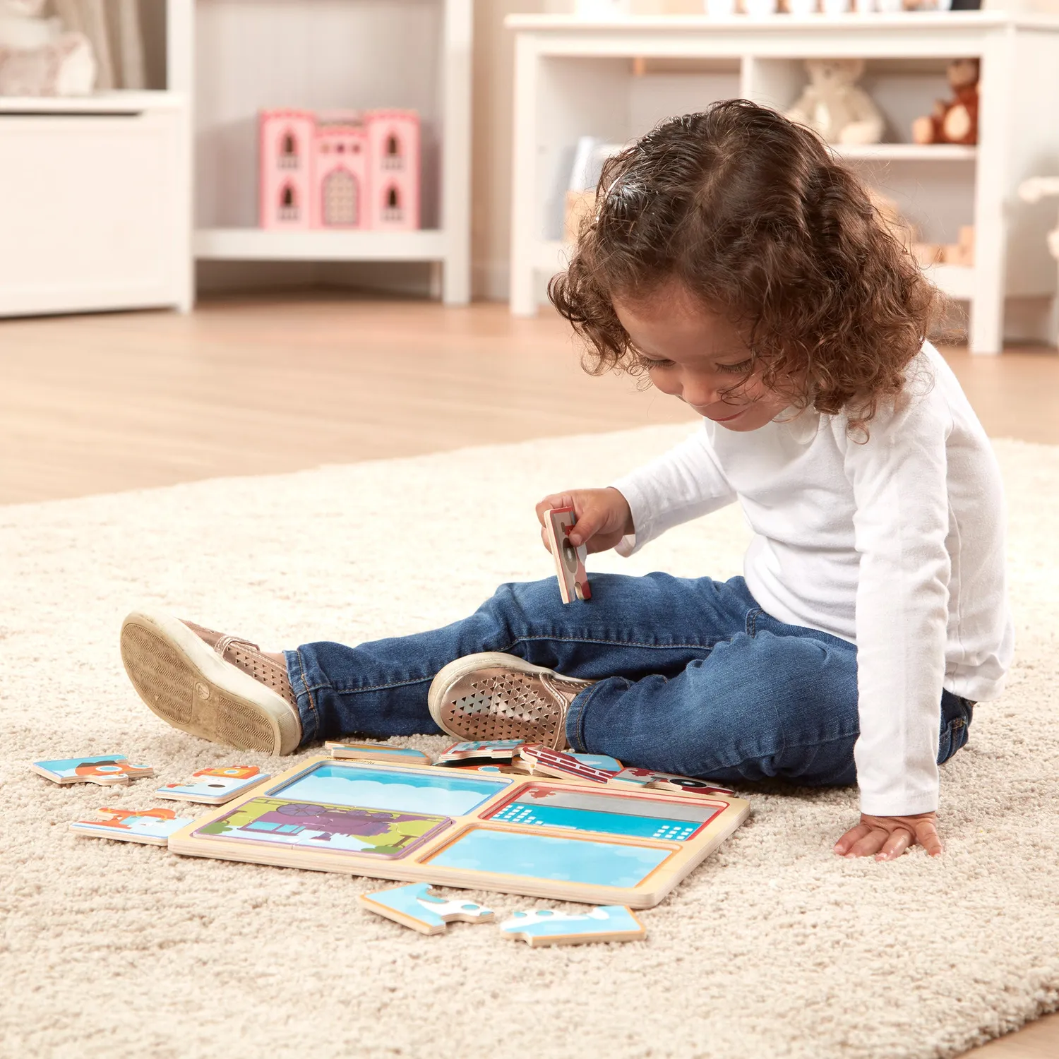 Melissa & Doug Natural Play Ready Set Go Holzpuzzle Fahrzeuge