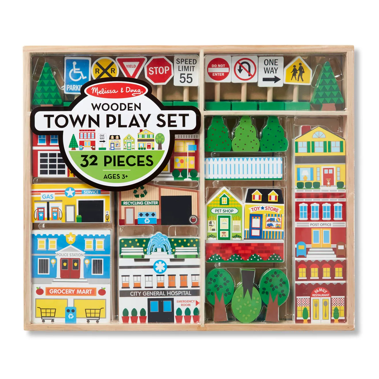 Melissa & Doug Wooden Town Holz-Stadt Spielset 32-teilig