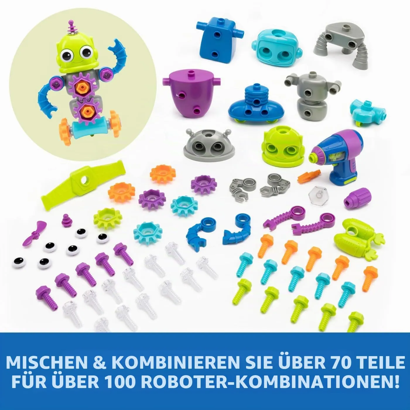 Learning Resources Design & Drill Roboter-Workshop Spielzeug mit Bohrer 70-teilig