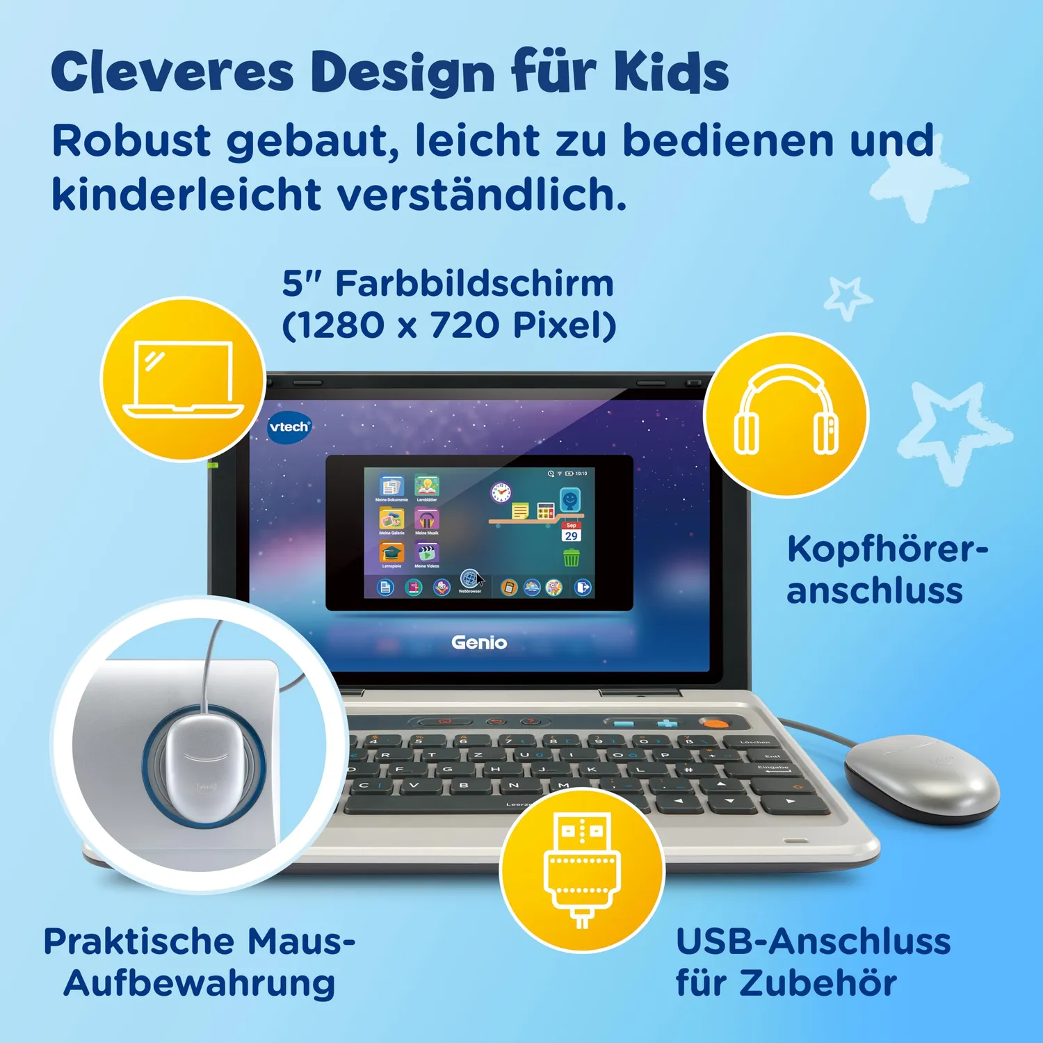 VTech Genio Lerncomputer Beere Kinderlaptop 40 Spiele