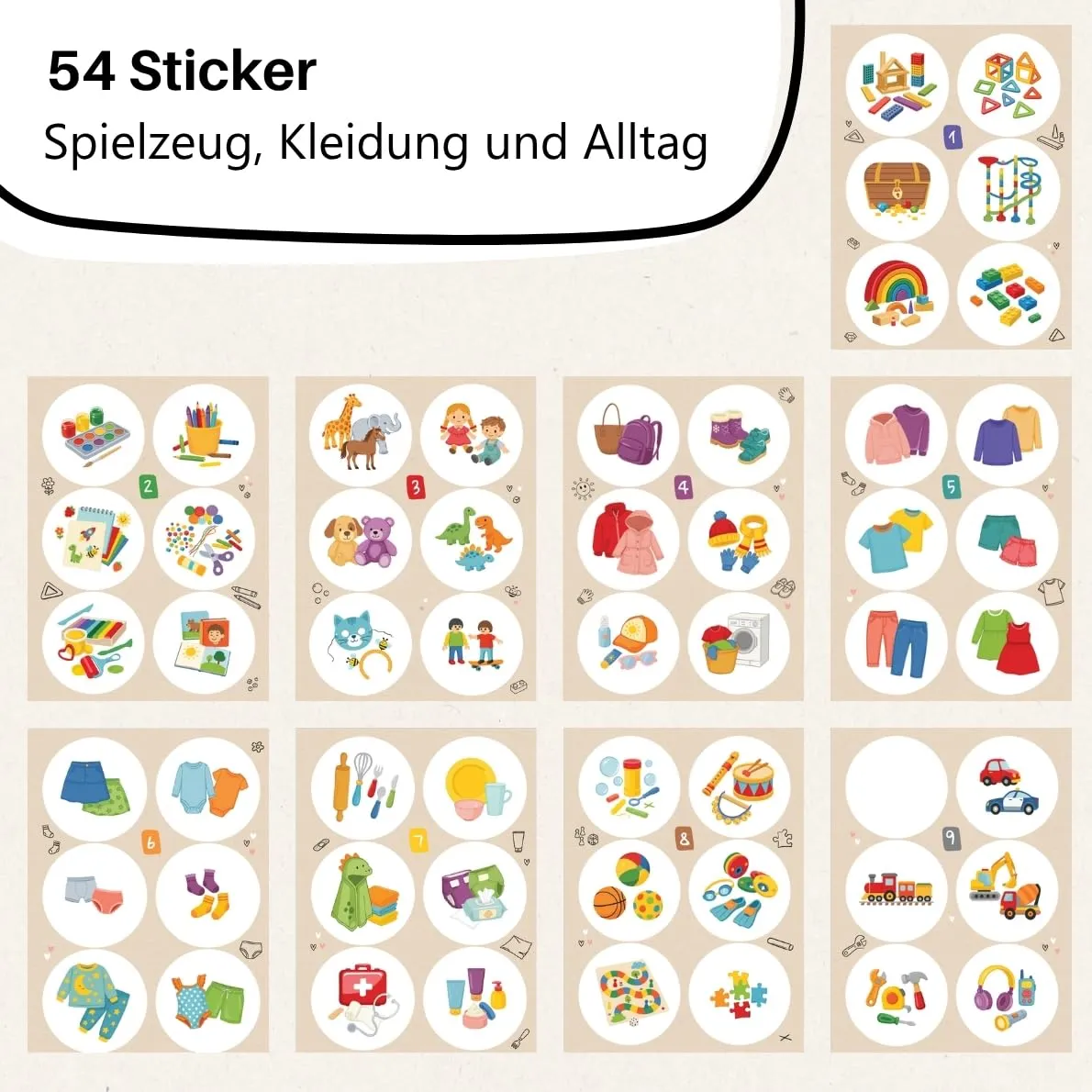 HANNIline Ordnungssticker Kinder 54 Sticker 6,5 cm Papier
