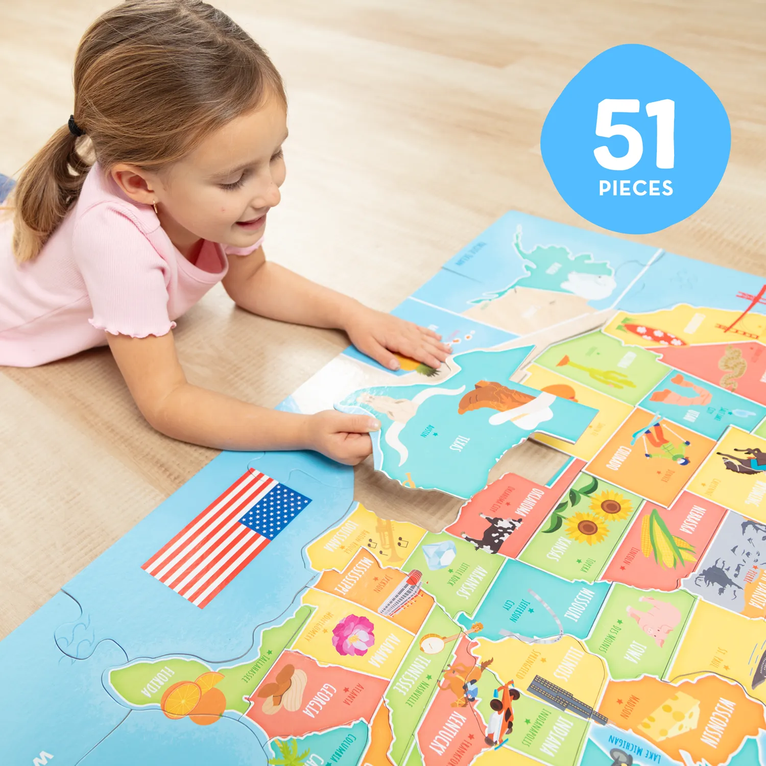 Melissa & Doug Map USA Bodenpuzzle 51 Teile