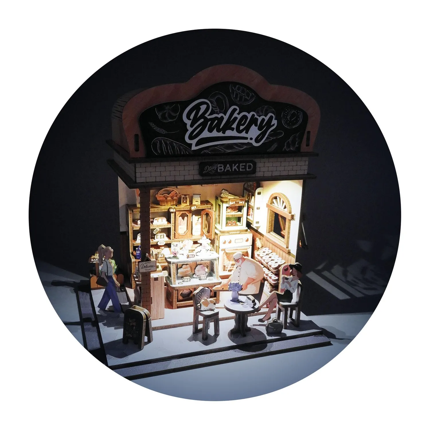 Buki 68073 Diorama Bäckerei Holz-Bausatz 179 Teile LED