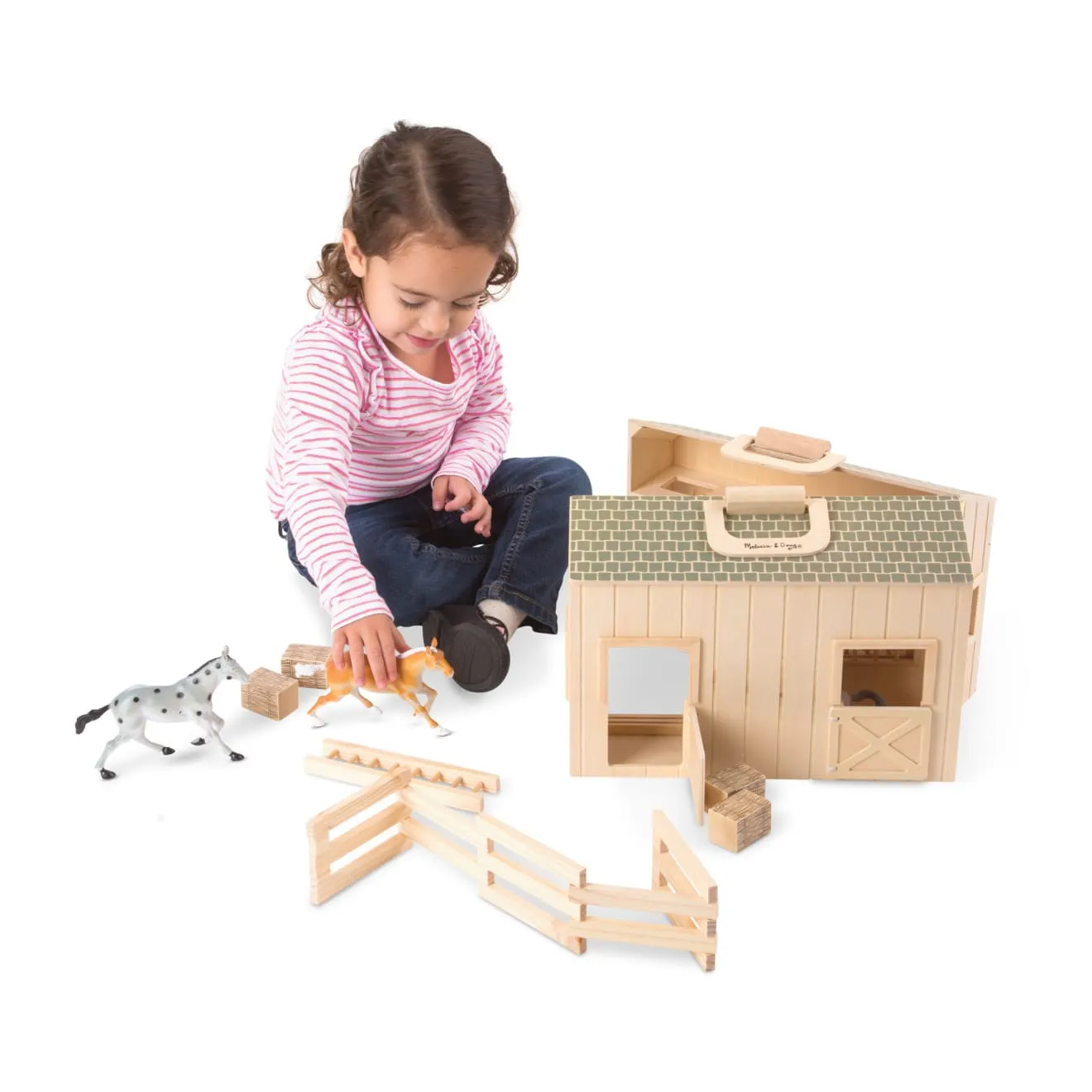 Melissa & Doug Fold & Go Stable Pferdestall Holz 4 Pferde