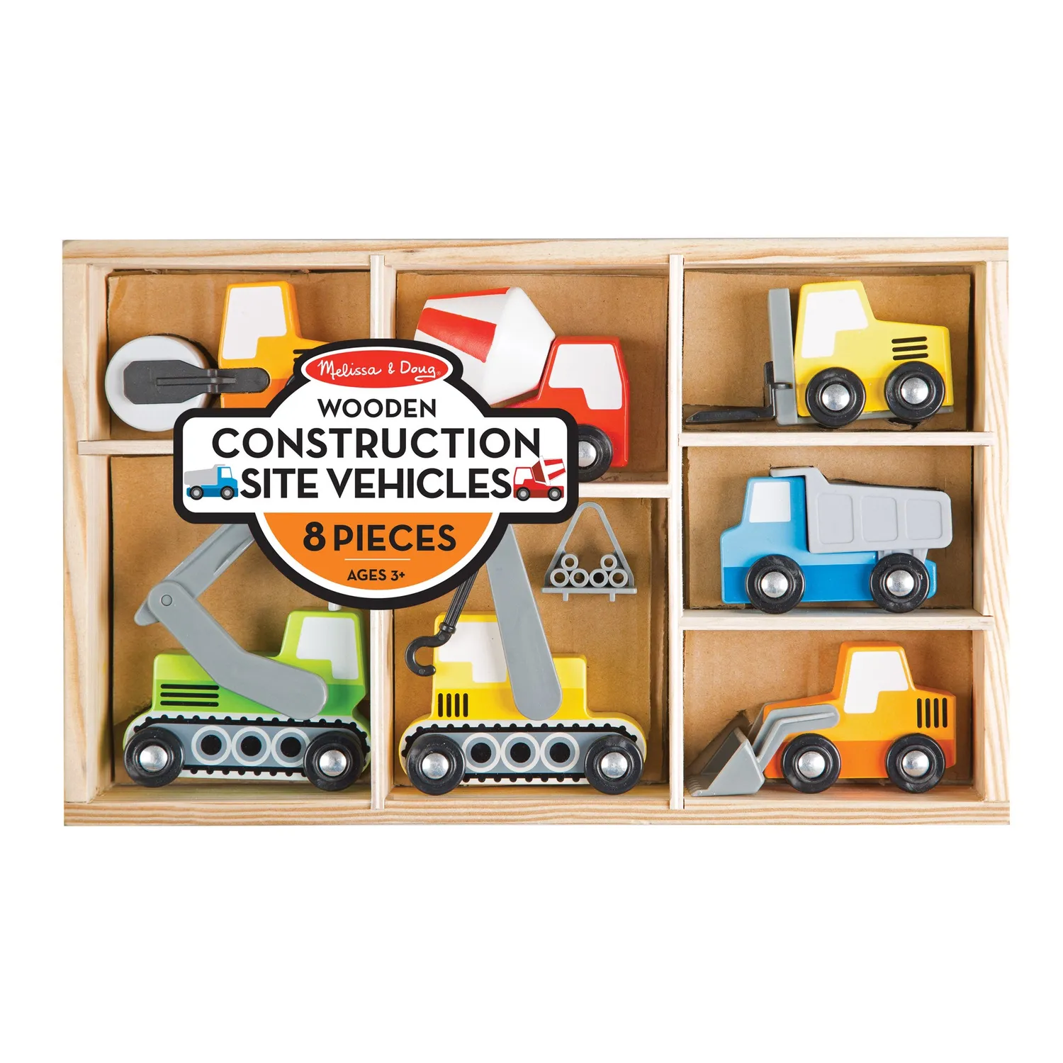 Melissa and Doug Wooden Construction Site Vehicles Baufahrzeuge 8-teilig