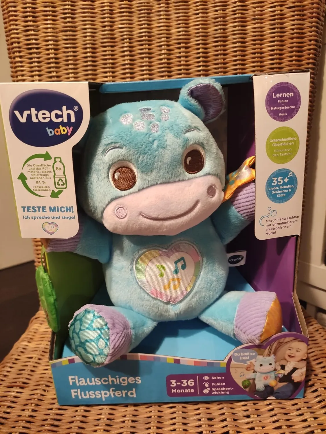 VTech Baby Flusspferd Kuscheltier 3-36 Monate mit Musik
