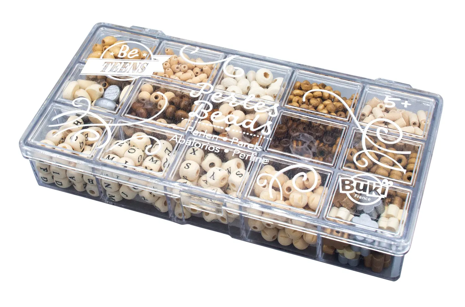 Buki France PE014 Holzperlen Box Natur 90 g Buchstaben