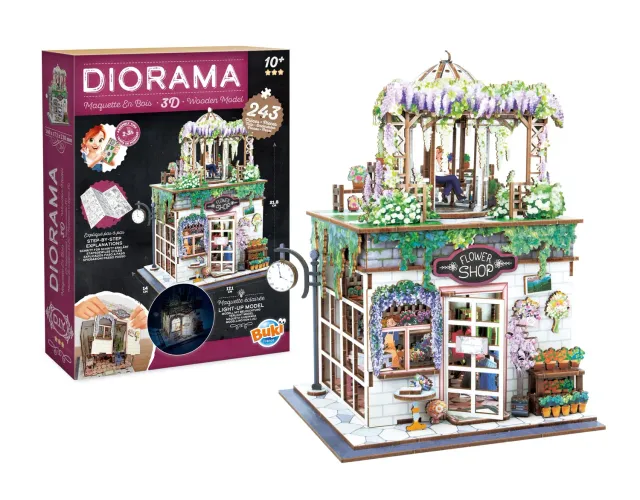 Buki 68075 Diorama Florist Holz-Bausatz 243 Teile LED