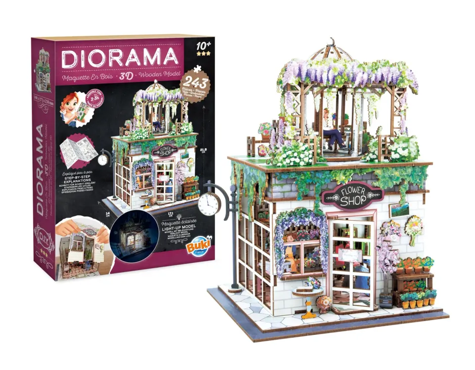 Buki 68075 Diorama Florist Holz-Bausatz 243 Teile LED