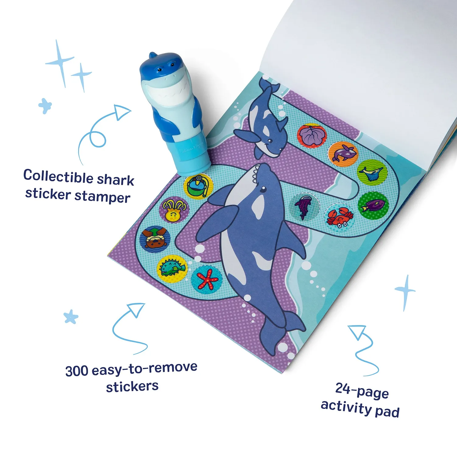 Melissa & Doug Sticker WOW Shark Stickerheft mit Stamper