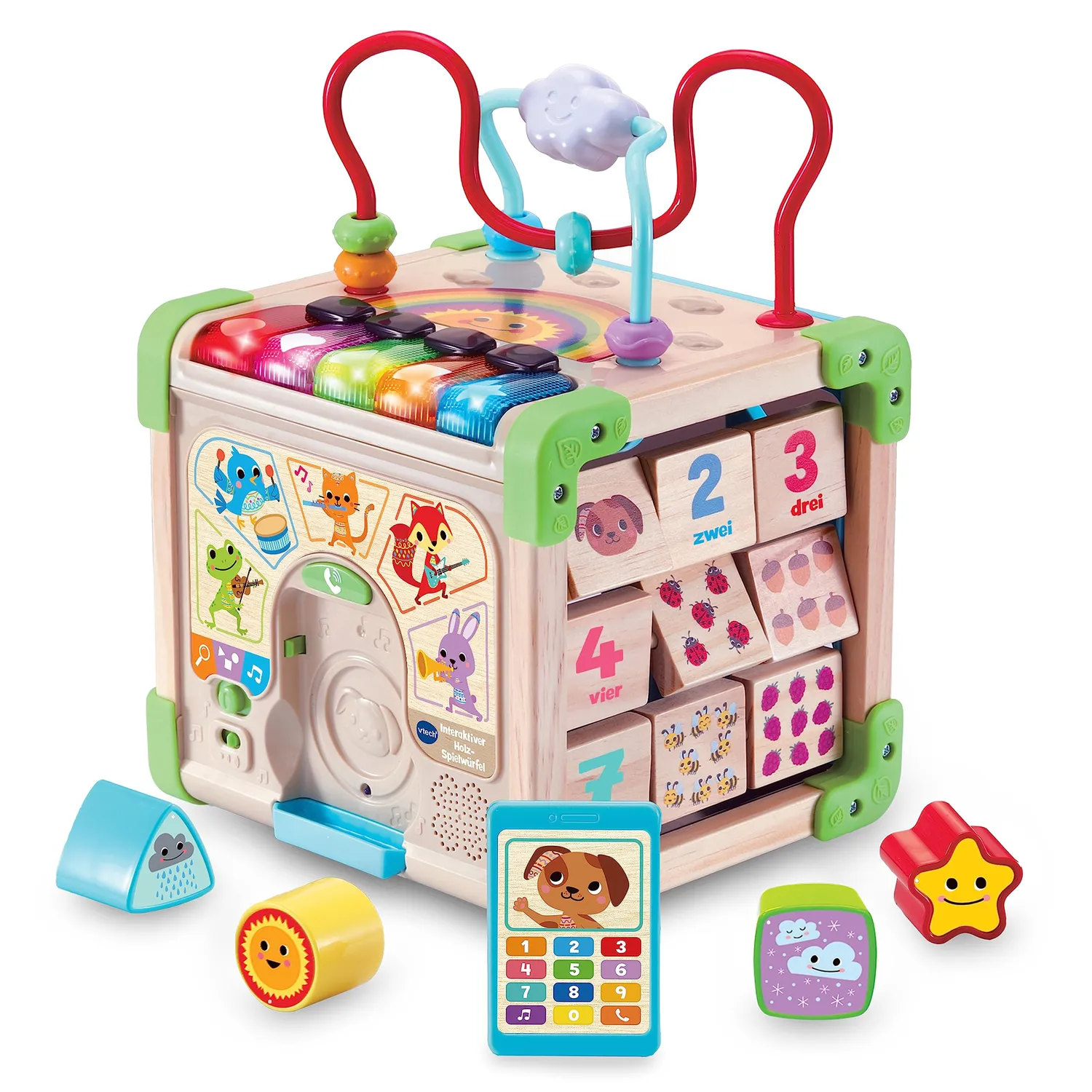 VTech Holz-Spielwürfel Interaktiv FSC Lernwürfel 12-36 Monate