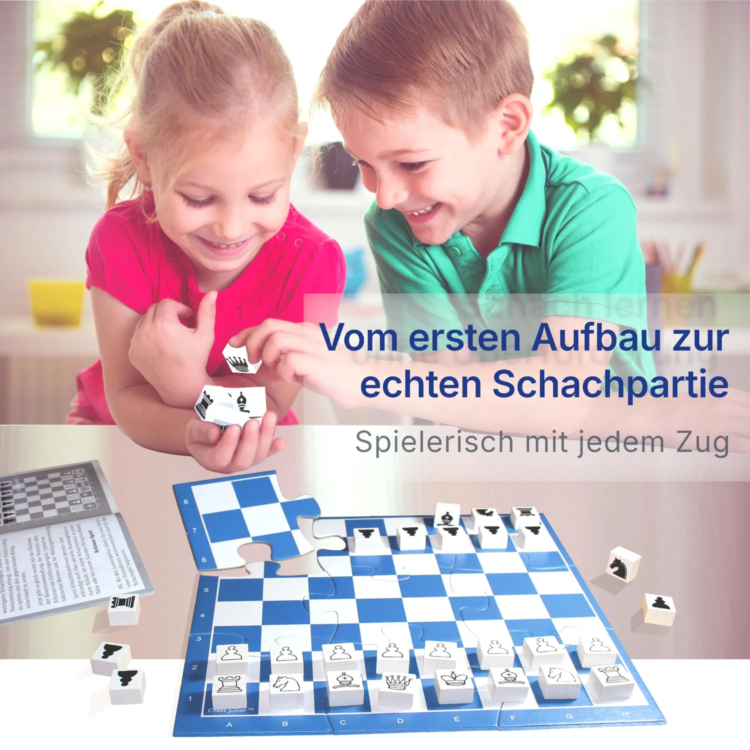 CUBES.ART Chess Junior Schachspiel Holz mit 12 Mini-Partien ab 5 J.