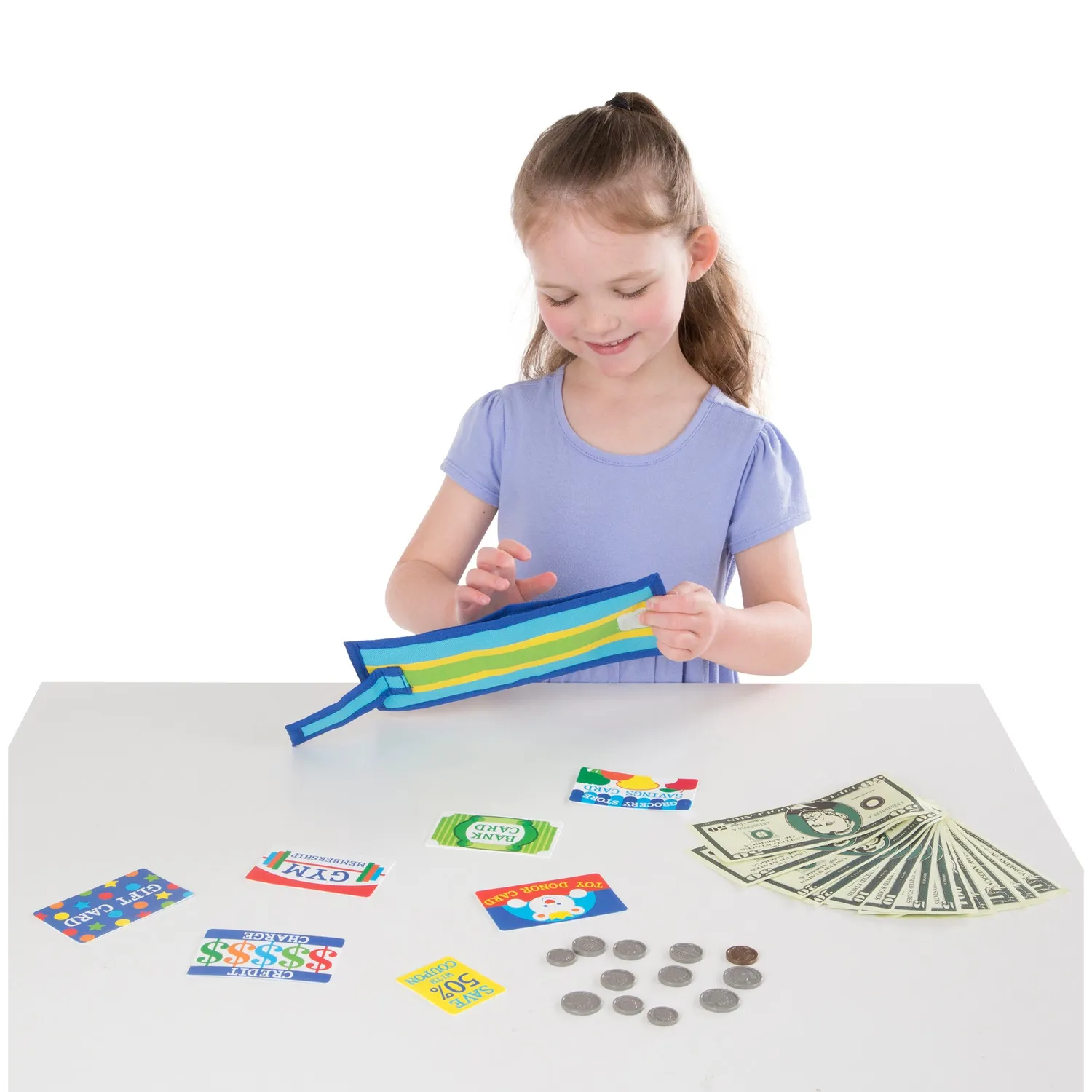 Melissa & Doug Pretend-to-Spend Wallet Spielgeld-Set Geldbörse 45-teilig