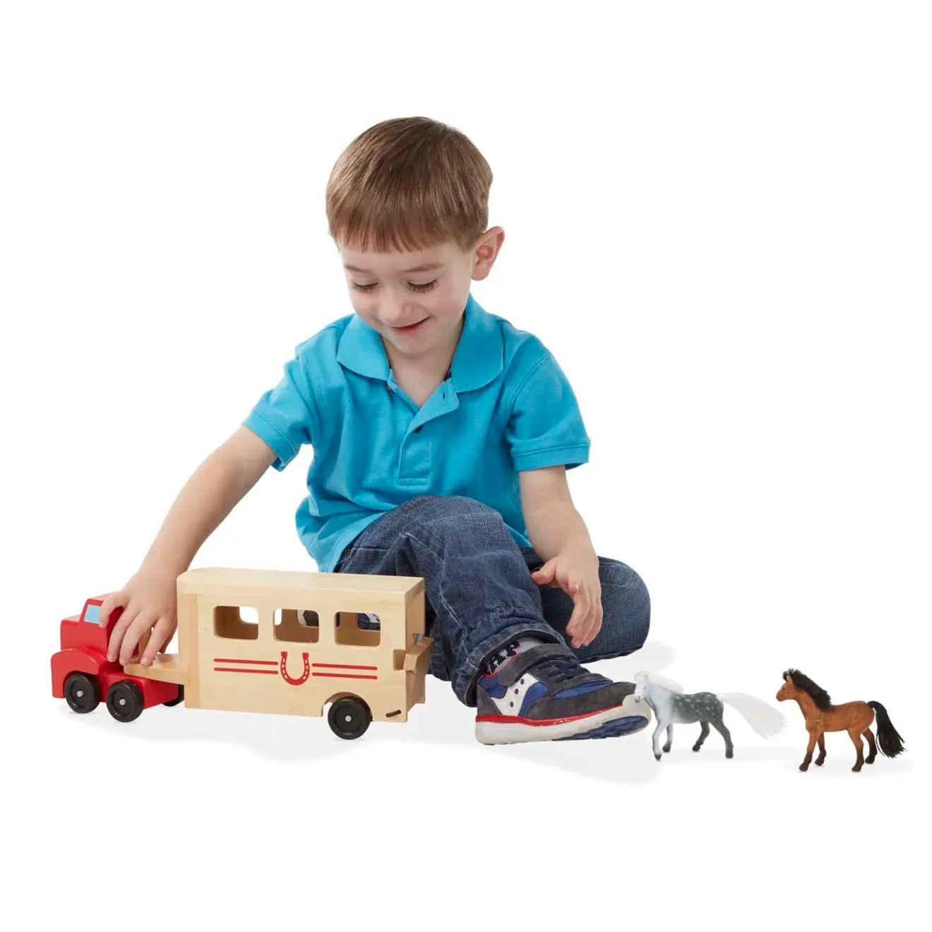 Melissa & Doug Pferdetransporter Holzspielzeug mit 2 Pferden