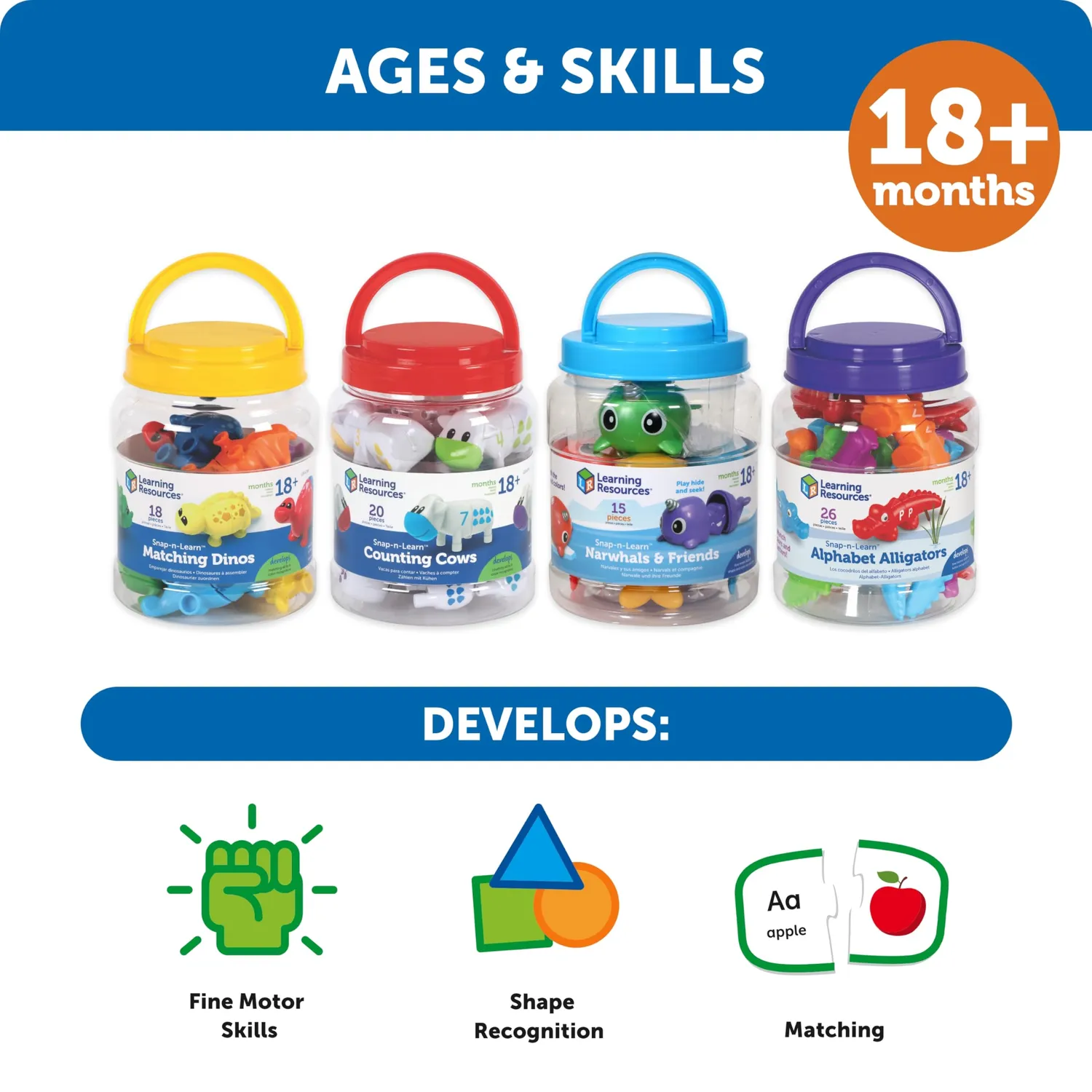 Learning Resources Snap-n-Learn Dino-Steckfiguren 9er-Set