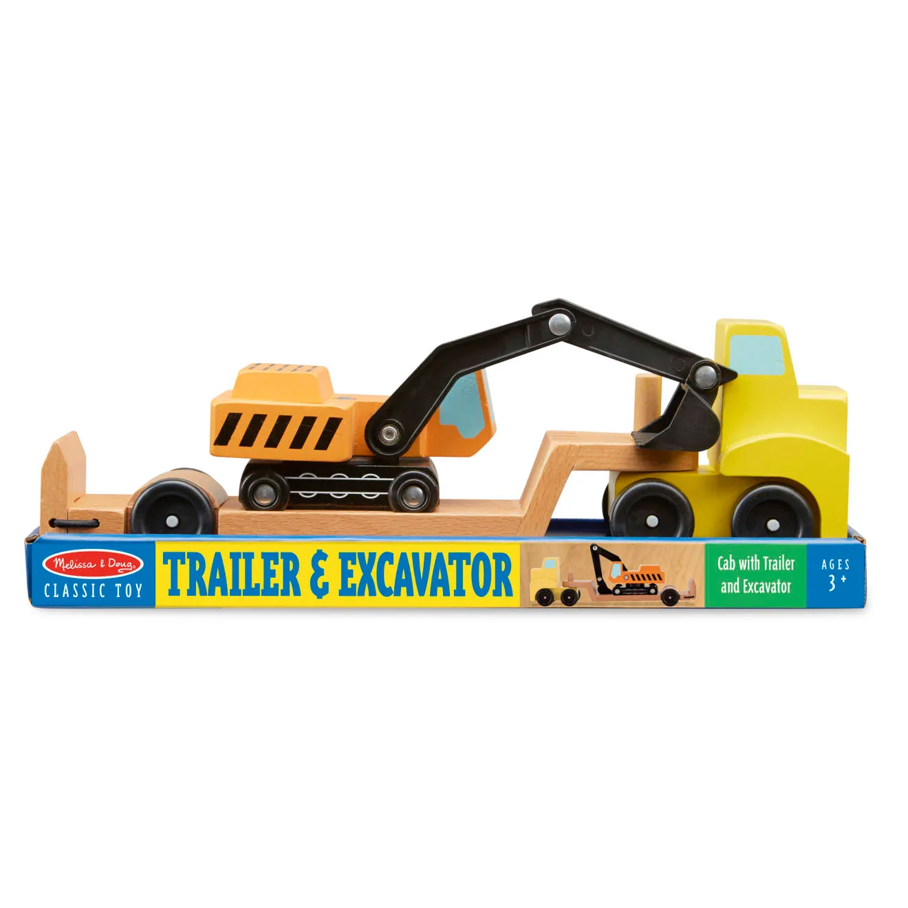 Melissa & Doug Trailer Excavator Holzfahrzeug-Set 3-teilig