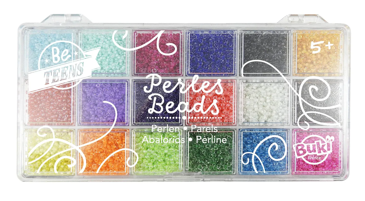 Buki France PE012 Perlenbox transparent 18 Farben 20 g