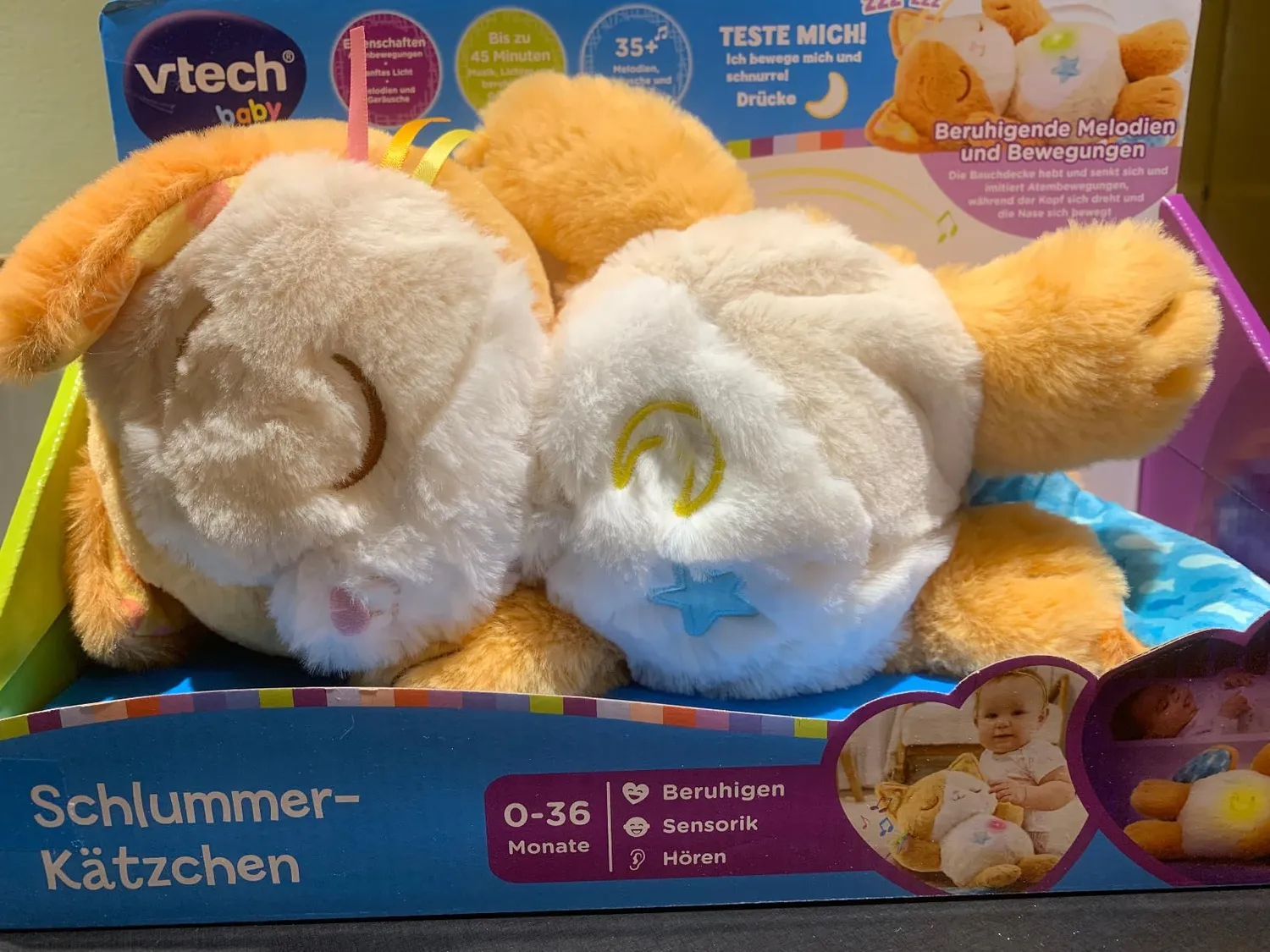 VTech Baby Schlummer-Kätzchen Kuscheltier mit Nachtlicht 0-36 M.