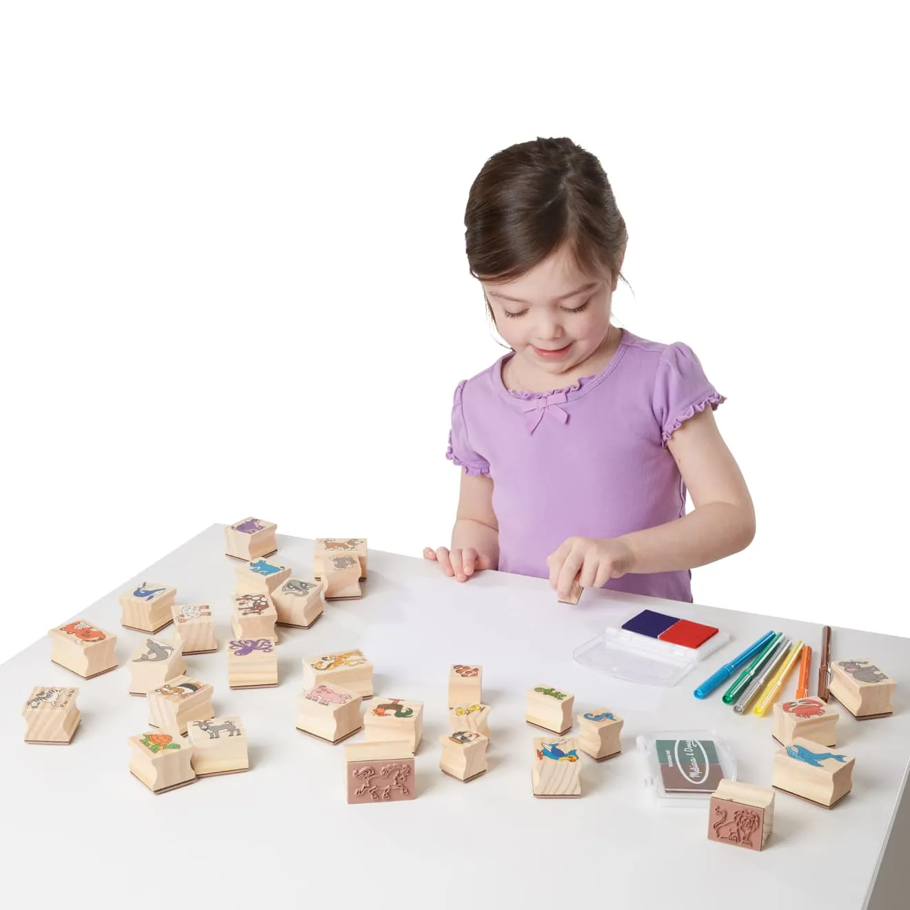 Melissa & Doug Deluxe Wooden Stamp Set Animals Stempel 38-teilig
