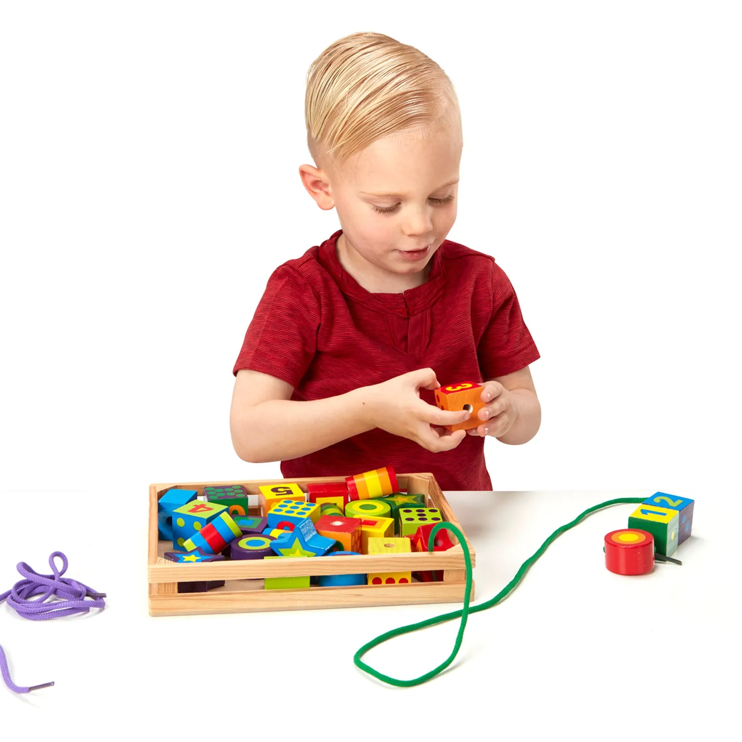 Melissa & Doug Lacing Beads Fädelperlen 27 Stück Holz