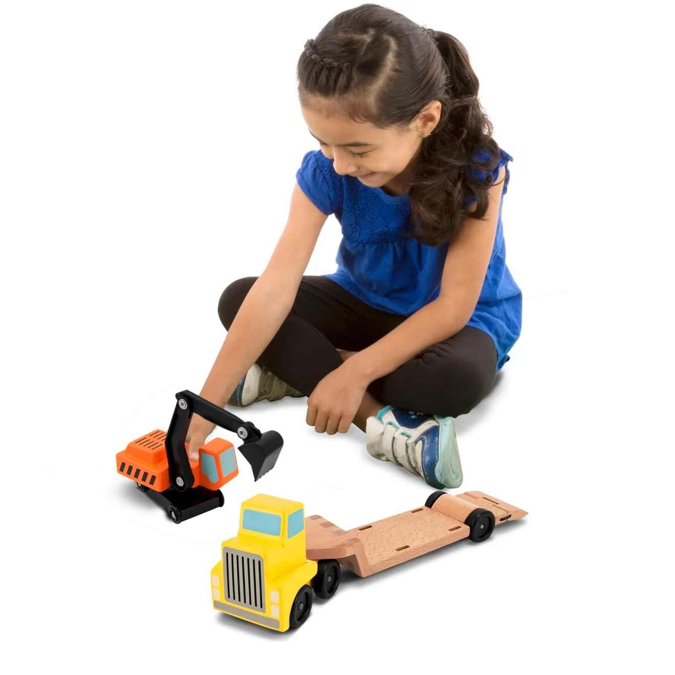Melissa & Doug Trailer Excavator Holzfahrzeug-Set 3-teilig